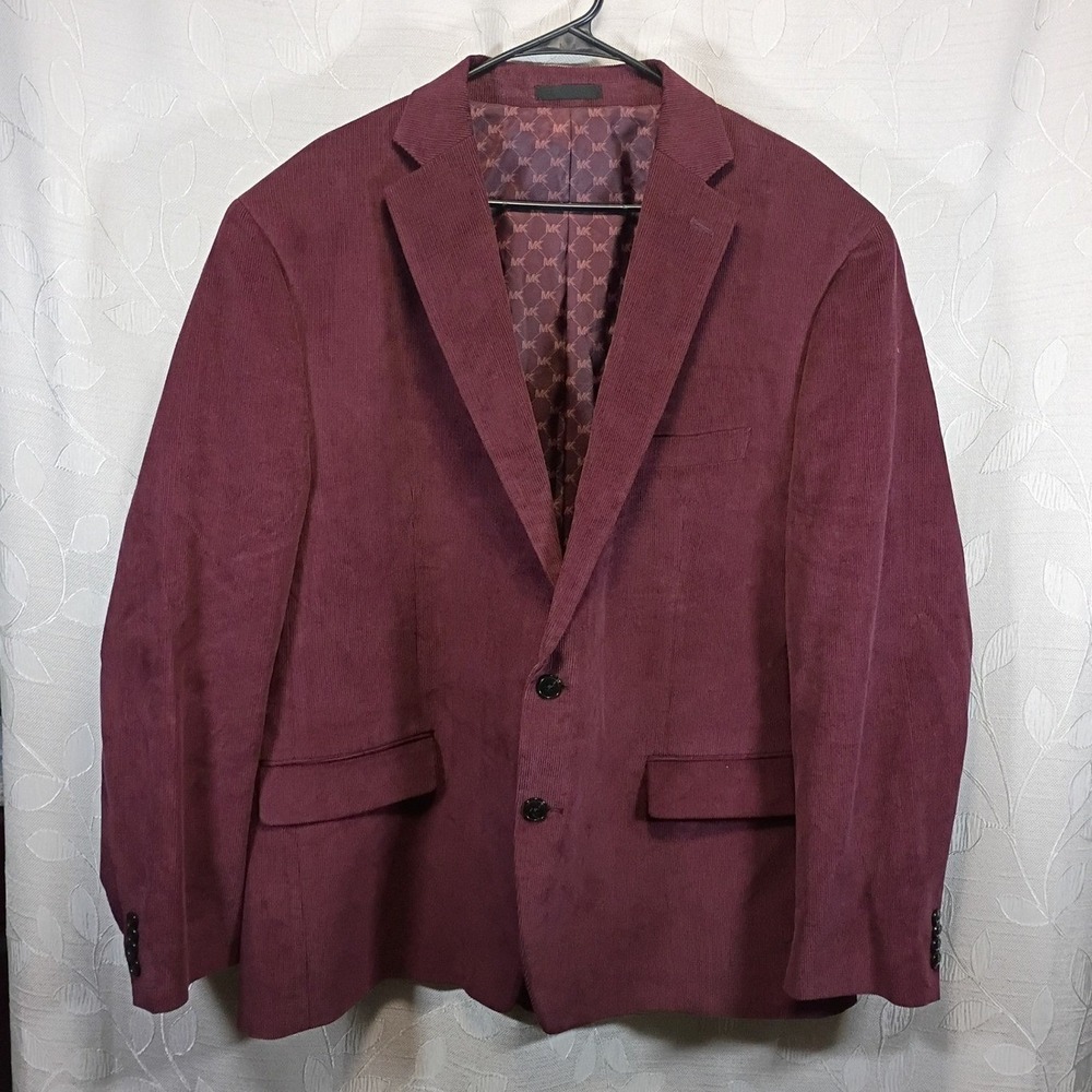 Michael Kors Mens Burgundy Corduroy Blazer Sport Coat 50R Satin MK Lining